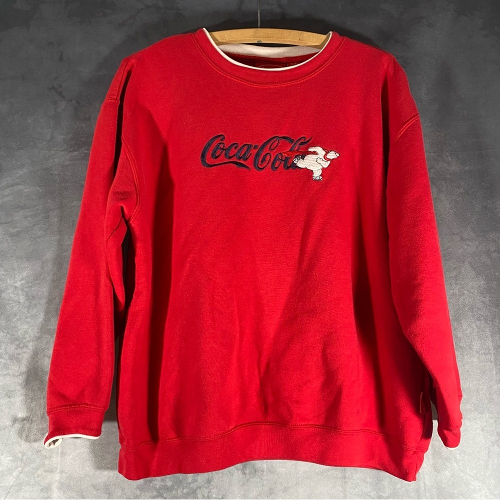 Vintage Coca Cola Crewneck Sweatshirt Y XL Red Embroidered Polar Bear Pullover